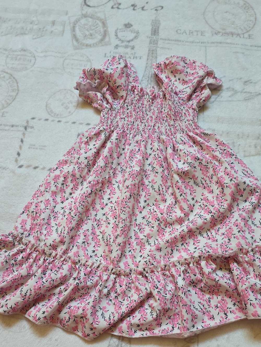 Girls Pink Floral Ruffle Dress